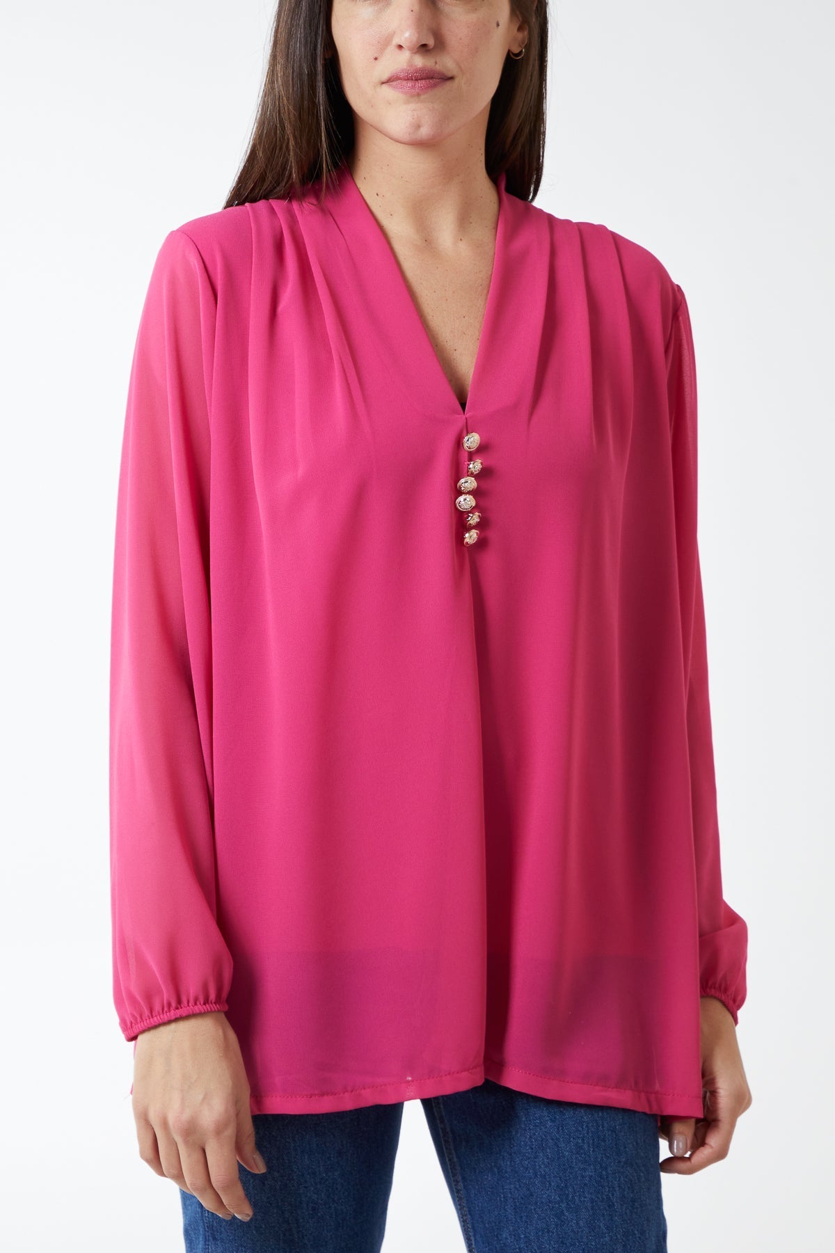 Emerald Gold Button Detail Blouse For Women  - Dropwear