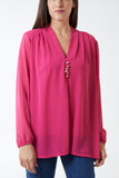 Emerald Gold Button Detail Blouse For Women  - Dropwear