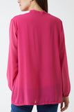 Royal Blue Gold Button Detail Blouse For Women  - Dropwear