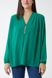 Hot Pink Gold Button Detail Blouse For Women  - Dropwear