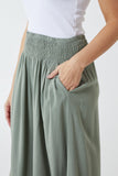 Mocha Shirred Deep Waist Band Wide Culottes For Women ONE SIZE - Dropwear