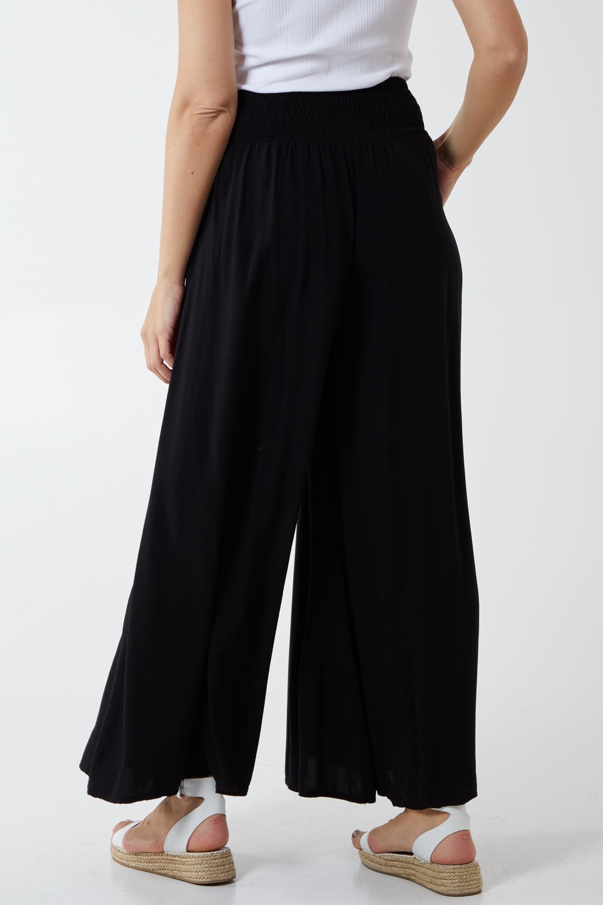 Shirred Deep Waist Band Wide Culottes For Women  - Dropwear