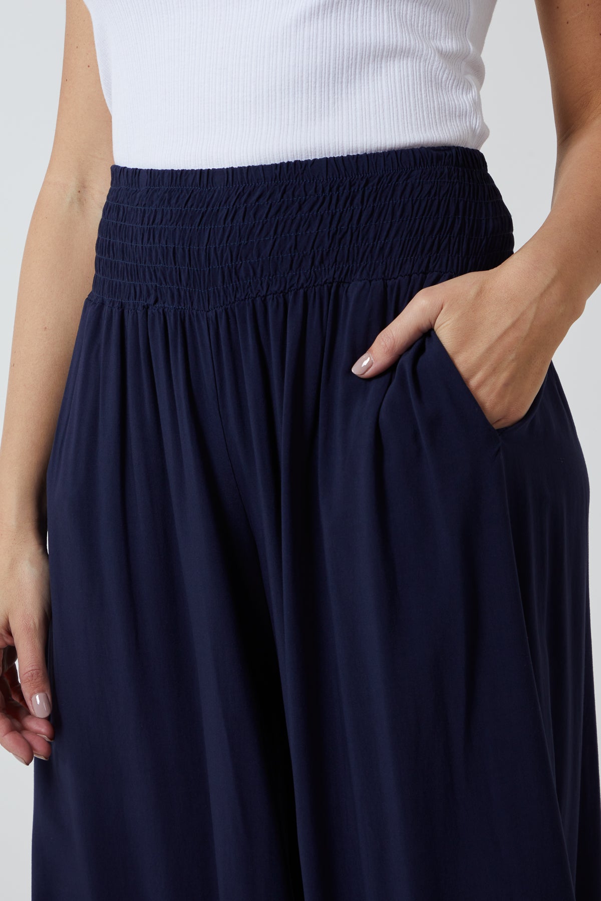 Shirred Deep Waist Band Wide Culottes For Women  - Dropwear