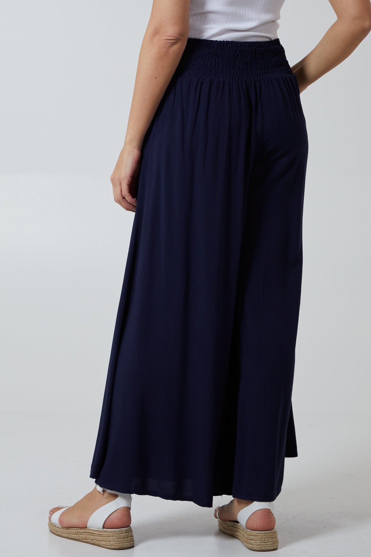 Shirred Deep Waist Band Wide Culottes For Women  - Dropwear