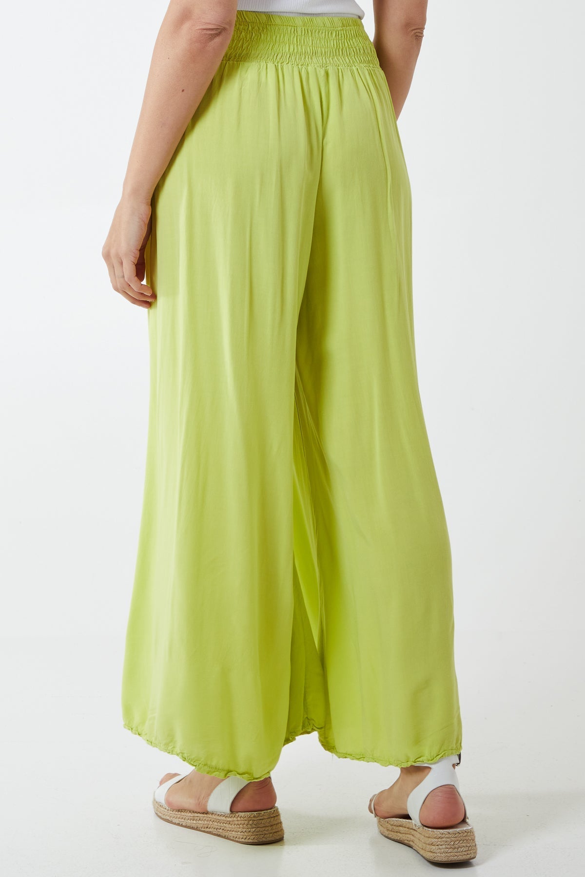 Lime Shirred Deep Waist Band Wide Culottes For Women ONE SIZE - Dropwear