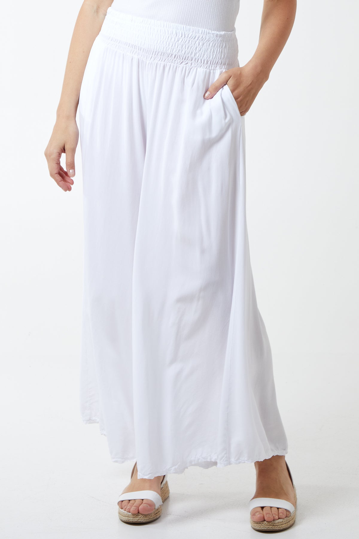 Shirred Deep Waist Band Wide Culottes For Women  - Dropwear