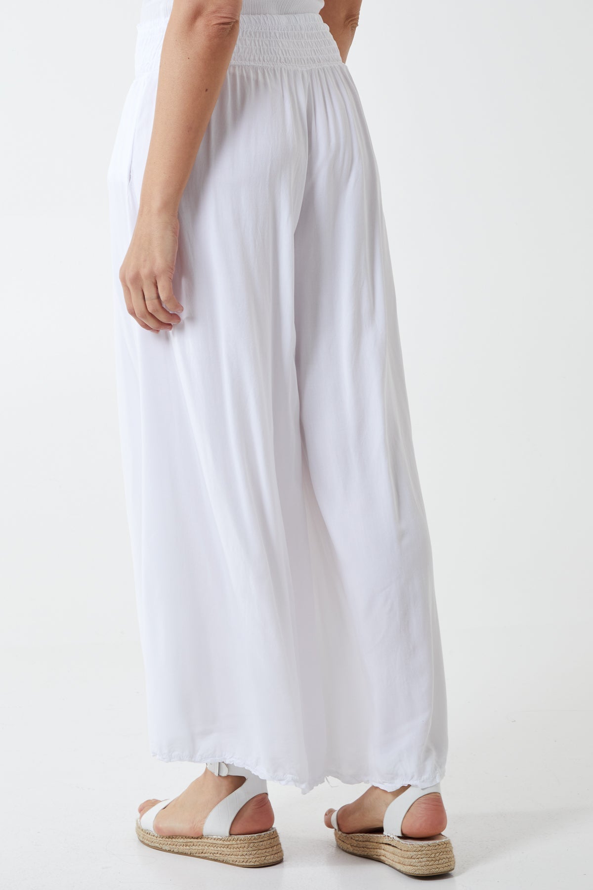 Shirred Deep Waist Band Wide Culottes For Women  - Dropwear