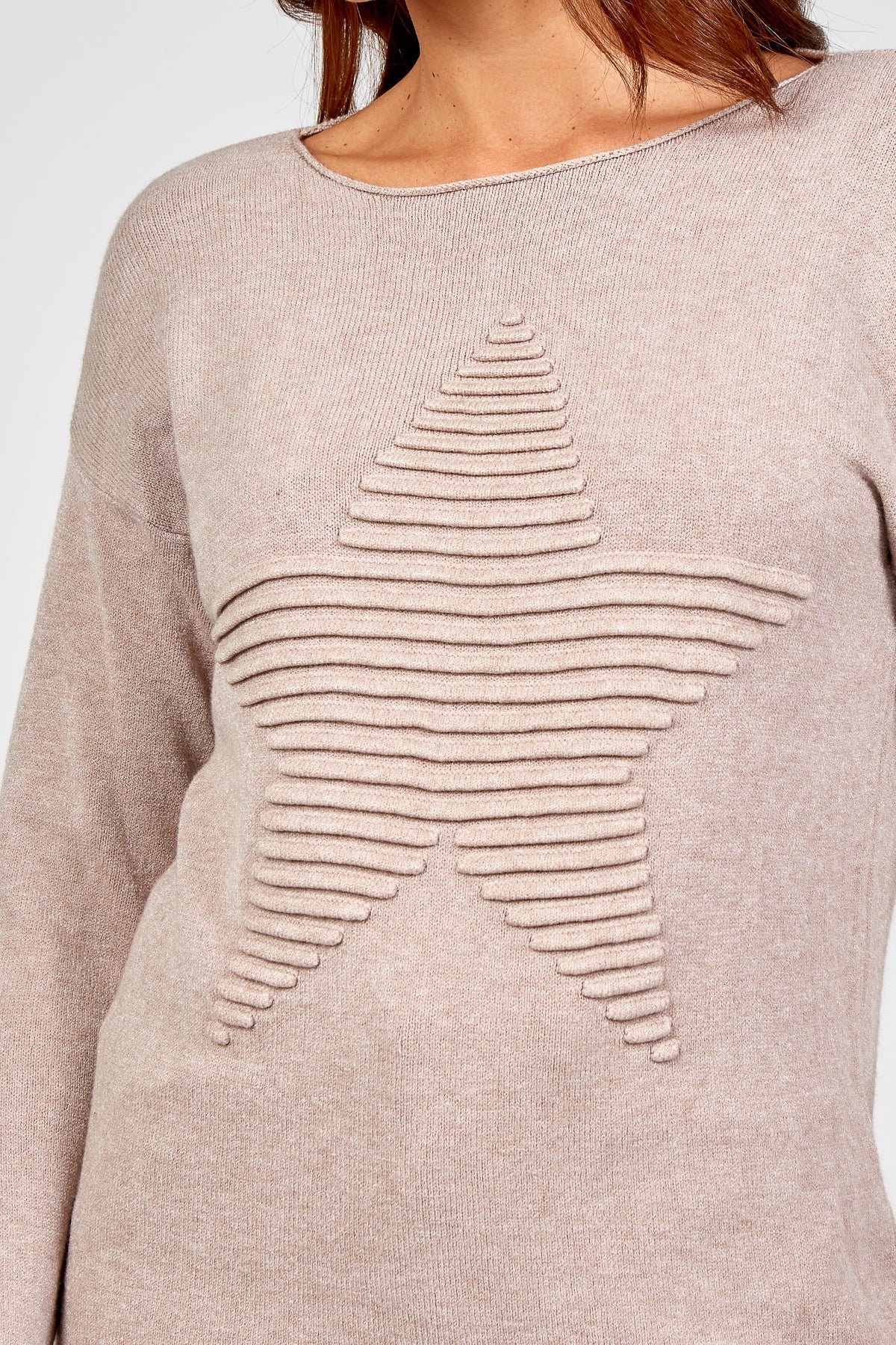 Brown Ribbed Star Jumper For Women ONE SIZE - Dropwear