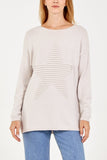 Light Grey Ribbed Star Jumper For Women ONE SIZE - Dropwear