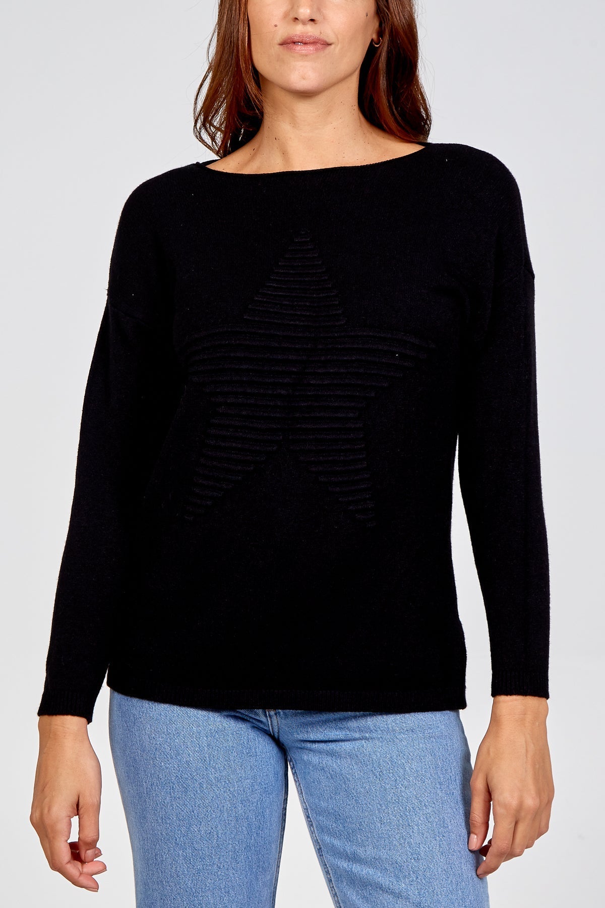 Burgundy Ribbed Star Jumper For Women ONE SIZE - Dropwear