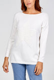 Cream Ribbed Star Jumper For Women ONE SIZE - Dropwear