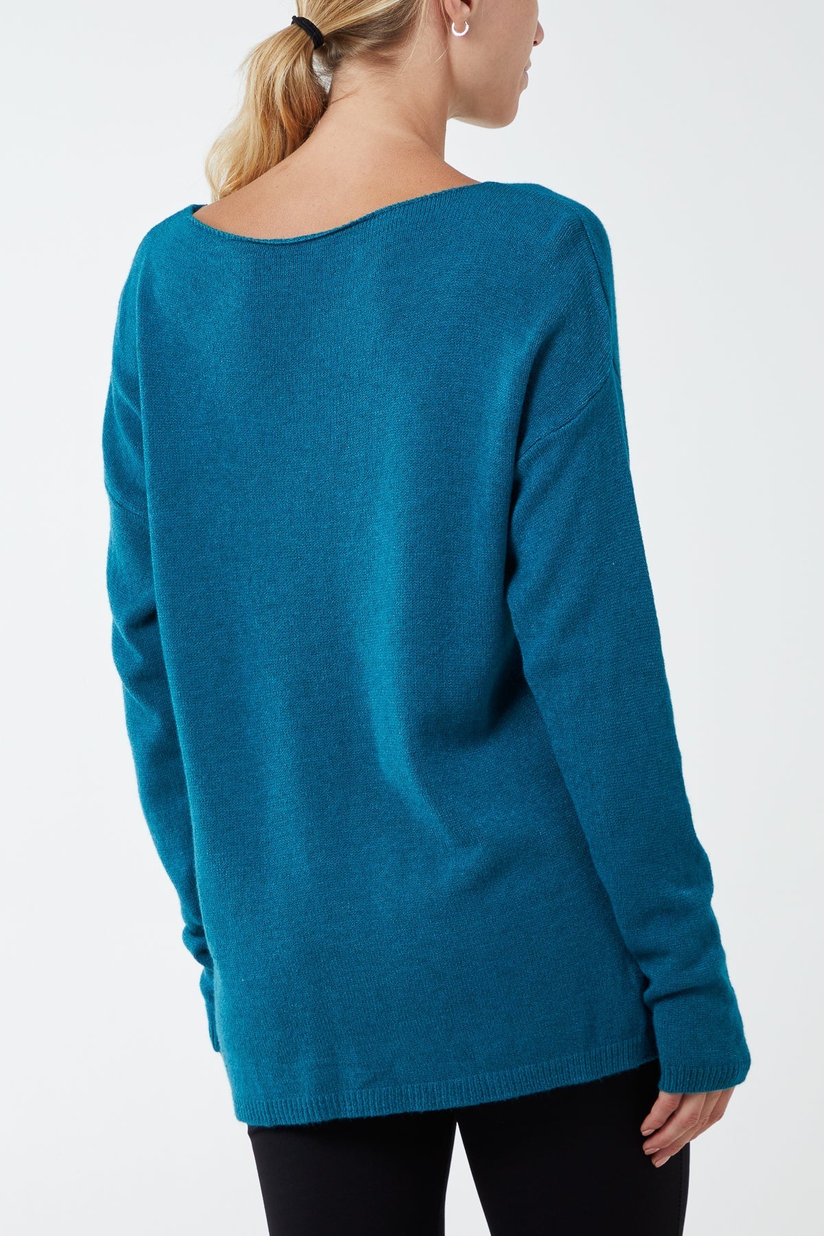 Dark Denim Ribbed Star Jumper For Women ONE SIZE - Dropwear