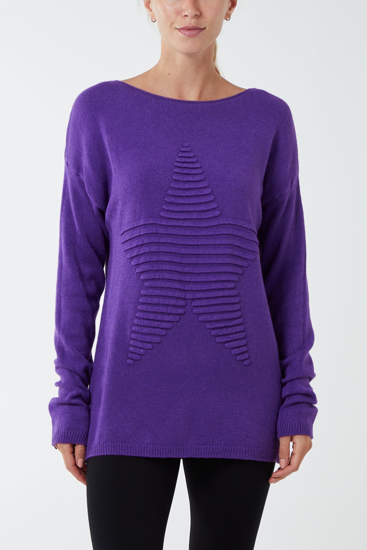 Dark Khaki Ribbed Star Jumper For Women ONE SIZE - Dropwear