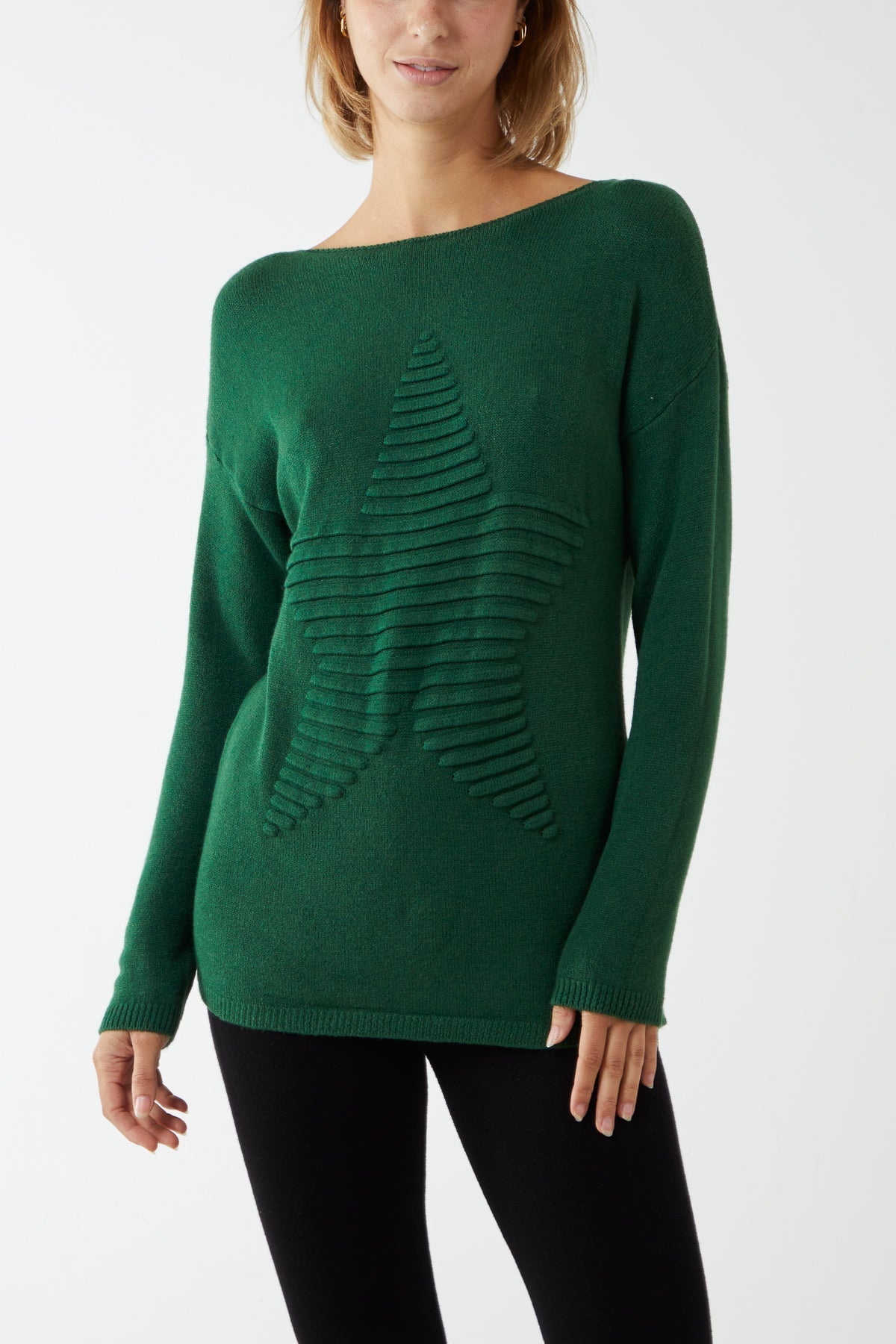 Hot Pink Ribbed Star Jumper For Women ONE SIZE - Dropwear