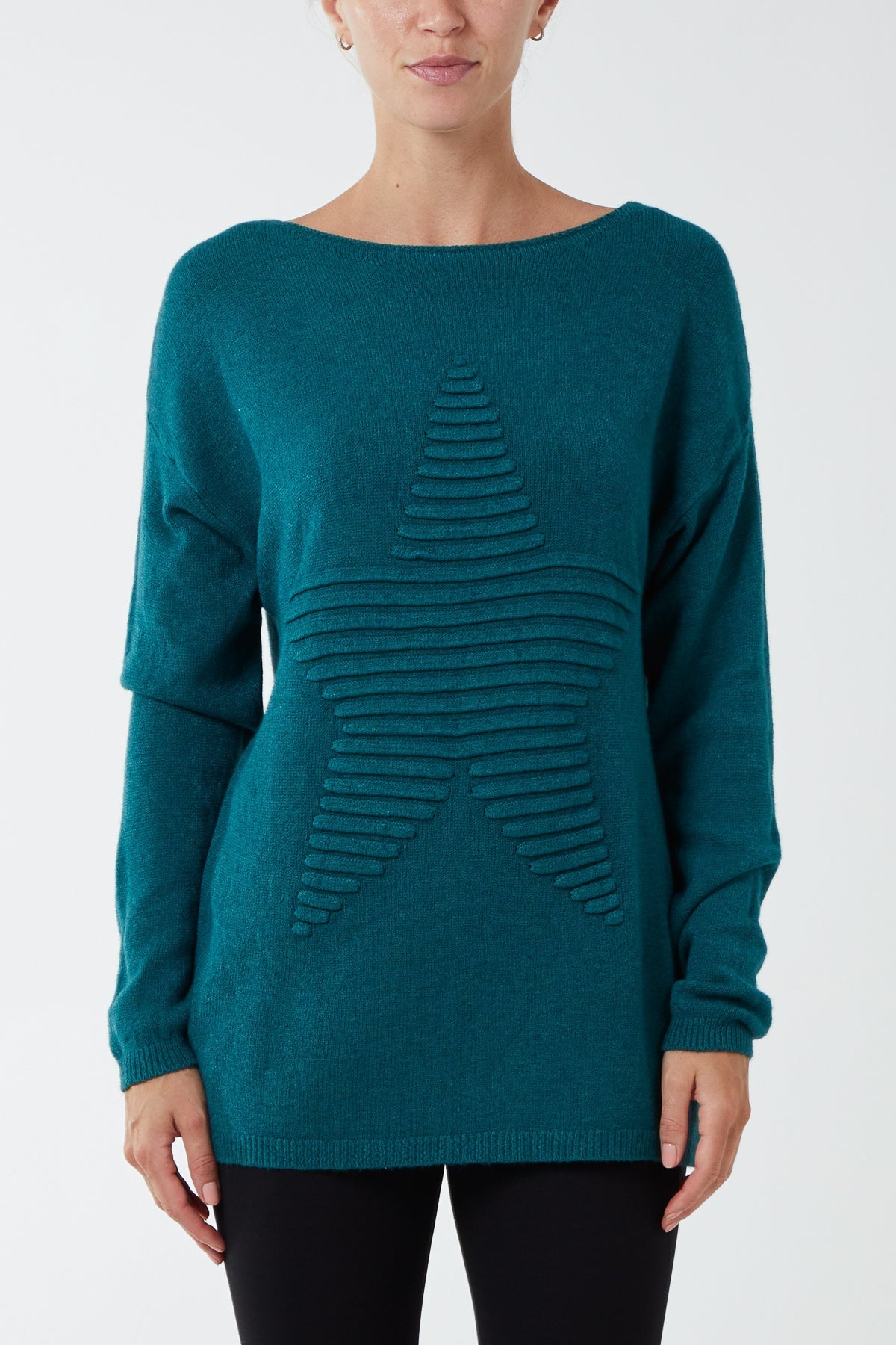 Apple Green Ribbed Star Jumper For Women ONE SIZE - Dropwear