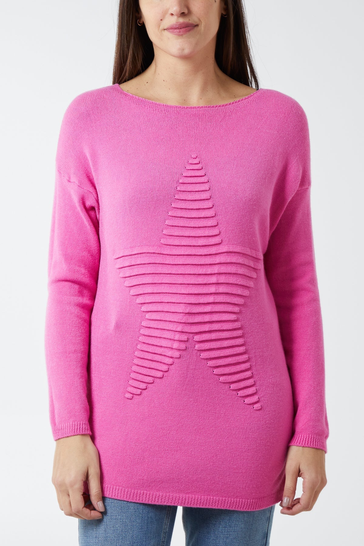 Beige Ribbed Star Jumper For Women ONE SIZE - Dropwear