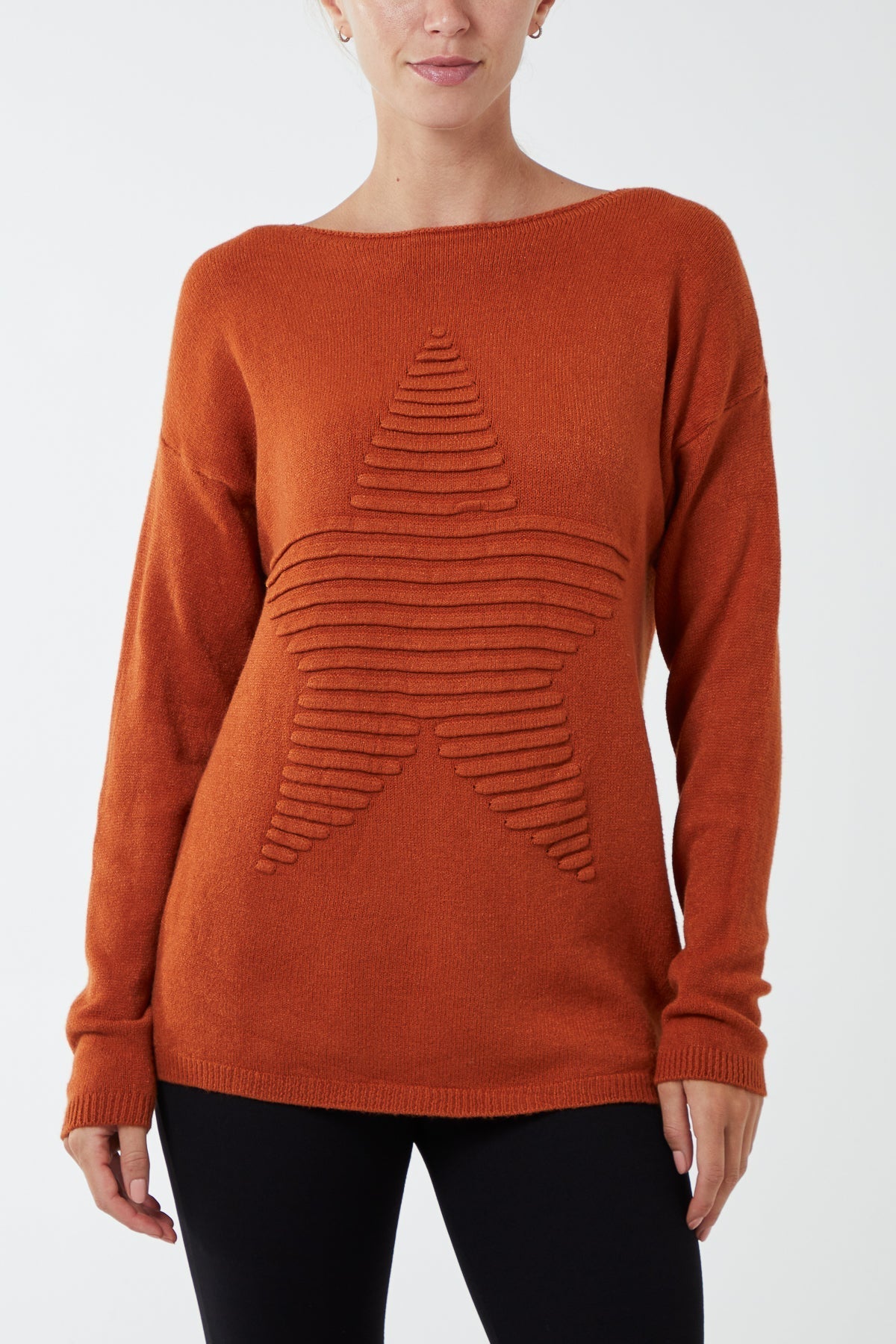 Bubblegum Pink Ribbed Star Jumper For Women ONE SIZE - Dropwear