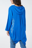 Royal Blue Angel Wings Dip Hem Hooded Shirt For Women ONE SIZE - Dropwear