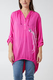Hot Pink Angel Wings Dip Hem Hooded Shirt For Women ONE SIZE - Dropwear