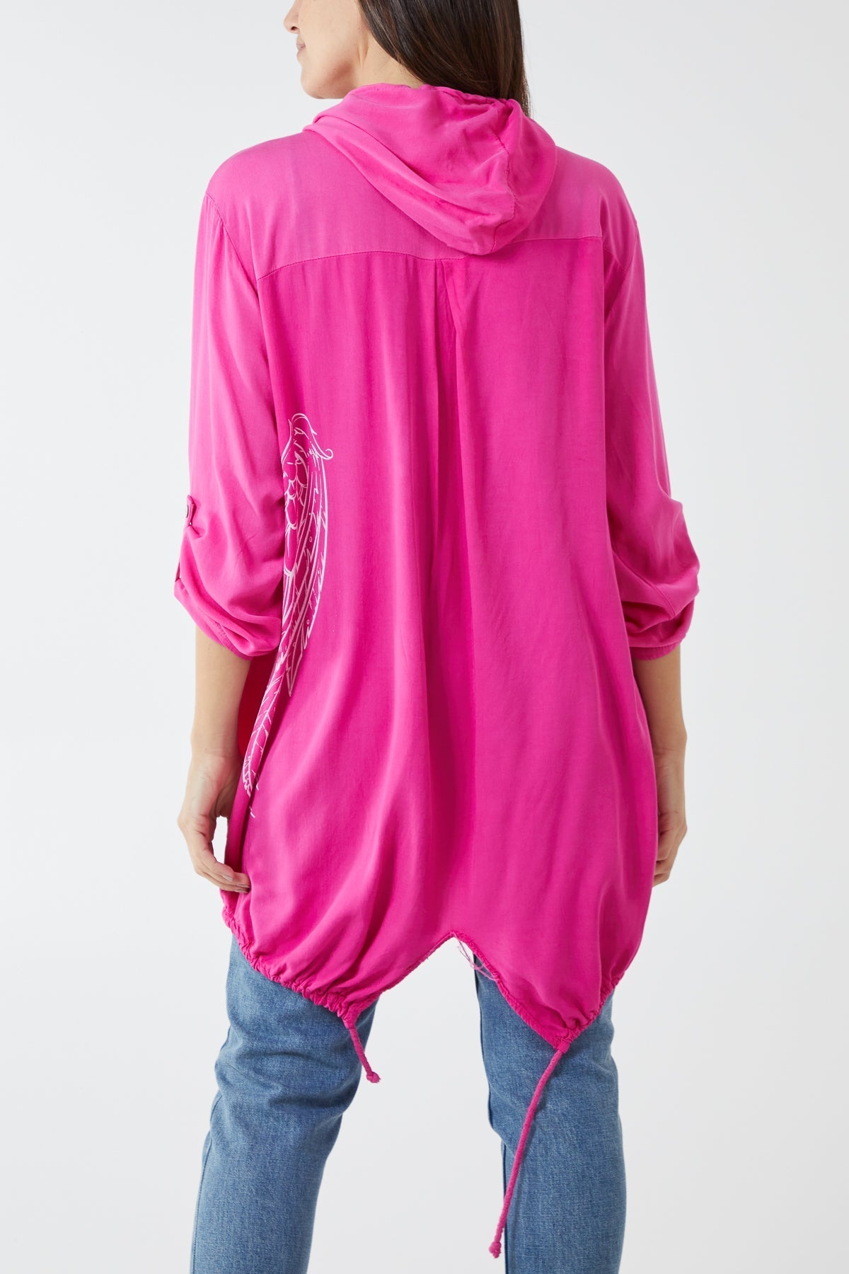 Orange Angel Wings Dip Hem Hooded Shirt For Women ONE SIZE - Dropwear