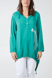 Angel Wings Dip Hem Hooded Shirt