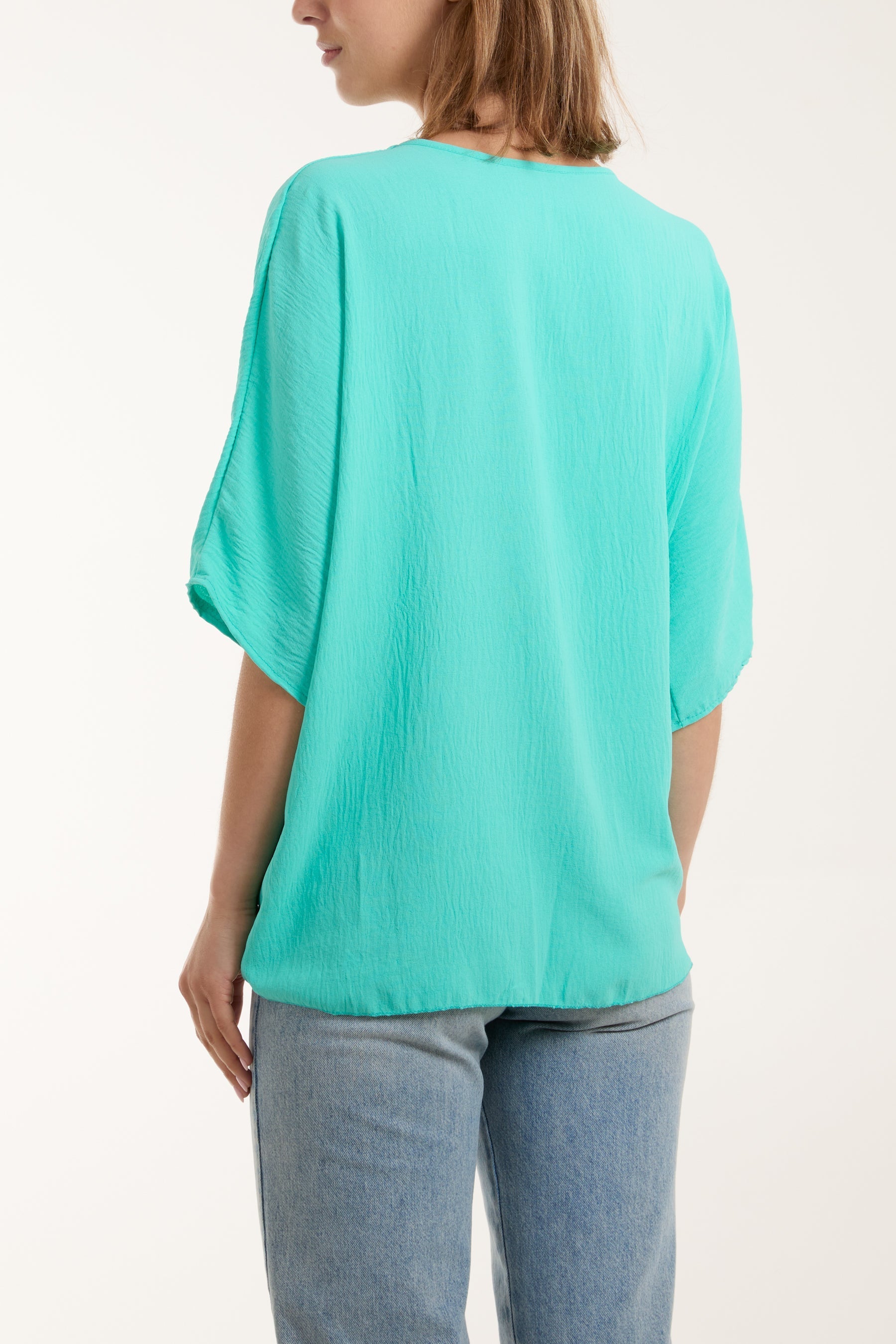 Royal Blue V-Neck Centre Front Tie Hem Blouse For Women ONE SIZE - Dropwear