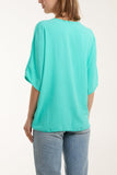 Royal Blue V-Neck Centre Front Tie Hem Blouse For Women ONE SIZE - Dropwear