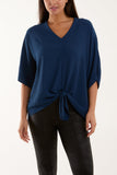 V-Neck Centre Front Tie Hem Blouse For Women  - Dropwear
