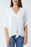Jade V-Neck Centre Front Tie Hem Blouse For Women ONE SIZE - Dropwear