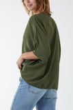 V-Neck Centre Front Tie Hem Blouse For Women  - Dropwear