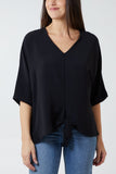 V-Neck Centre Front Tie Hem Blouse For Women  - Dropwear