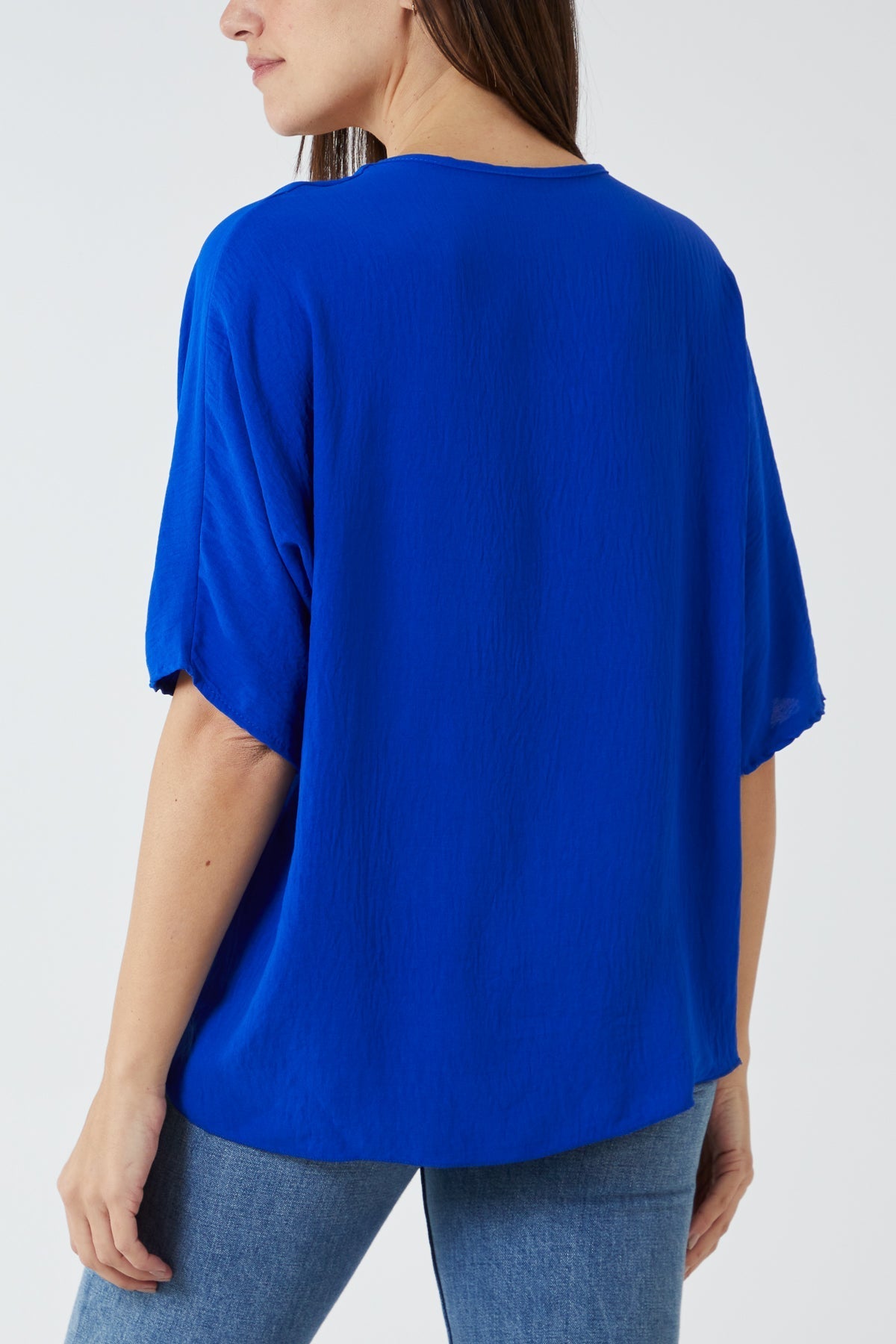 V-Neck Centre Front Tie Hem Blouse For Women  - Dropwear