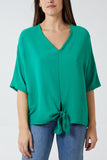 Bubblegum Pink V-Neck Centre Front Tie Hem Blouse For Women ONE SIZE - Dropwear