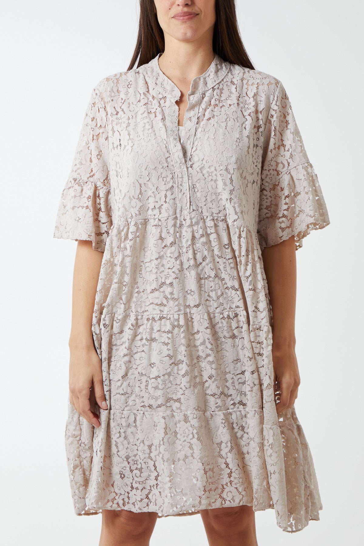 Navy Angel Sleeve Tiered Lace Dress For Women ONE SIZE - Dropwear