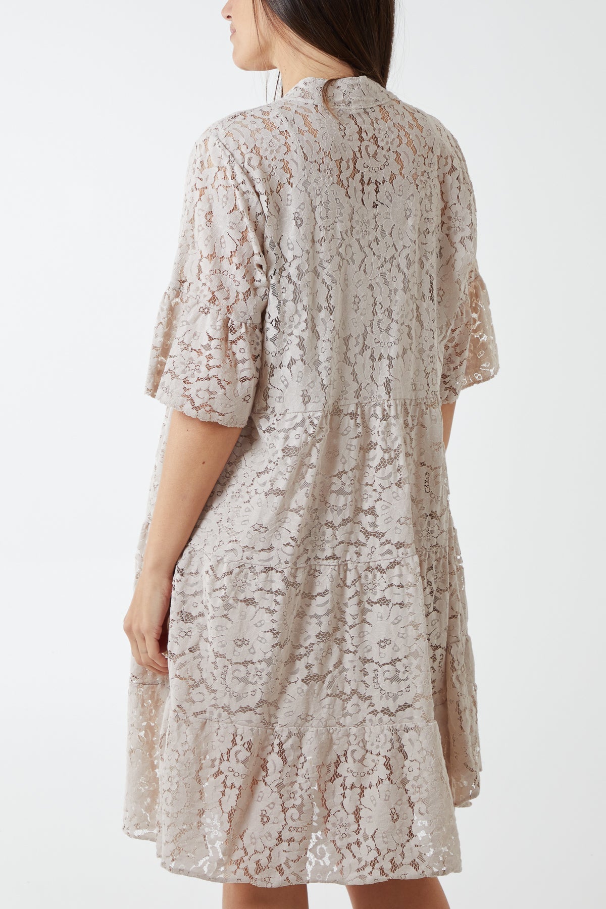 Denim Angel Sleeve Tiered Lace Dress For Women ONE SIZE - Dropwear