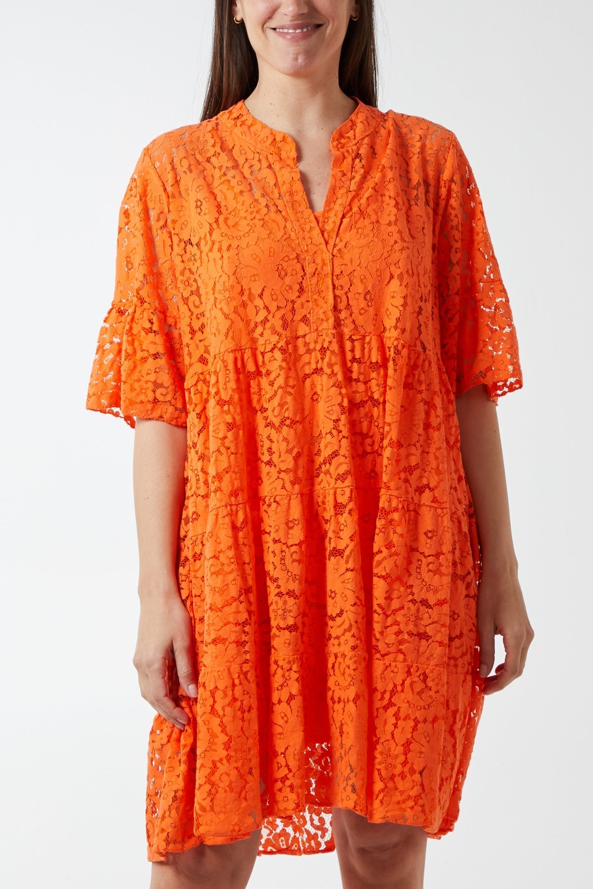Stone Angel Sleeve Tiered Lace Dress For Women ONE SIZE - Dropwear