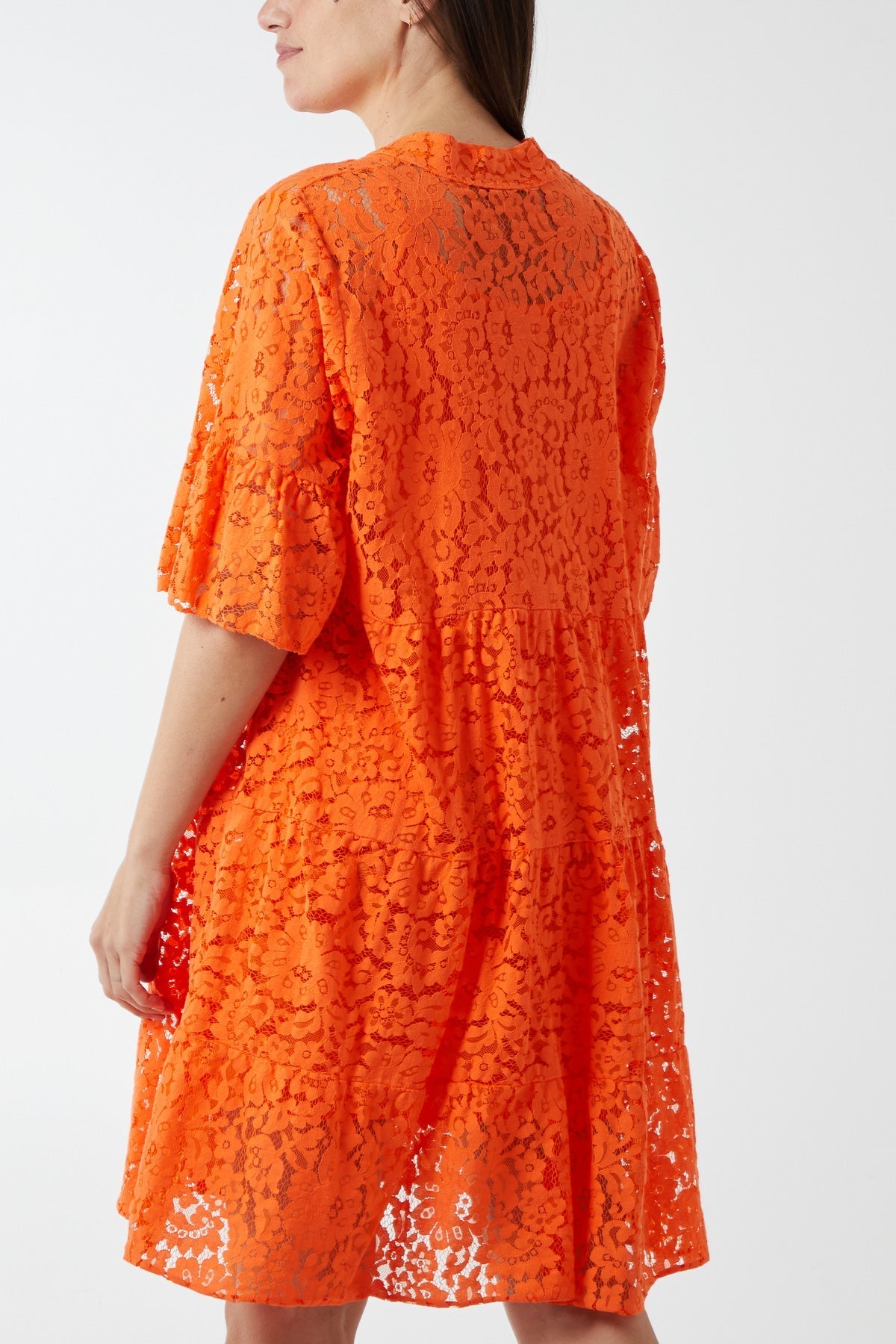 Fuchsia Angel Sleeve Tiered Lace Dress For Women ONE SIZE - Dropwear