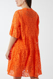 Fuchsia Angel Sleeve Tiered Lace Dress For Women ONE SIZE - Dropwear