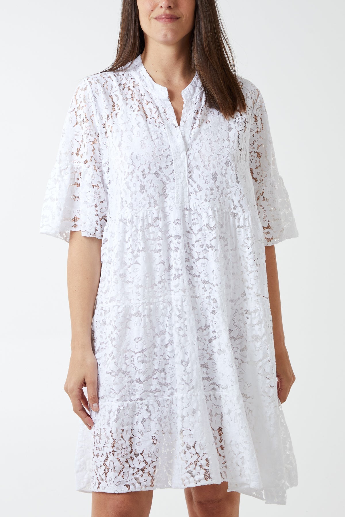 Angel Sleeve Tiered Lace Dress For Women  - Dropwear