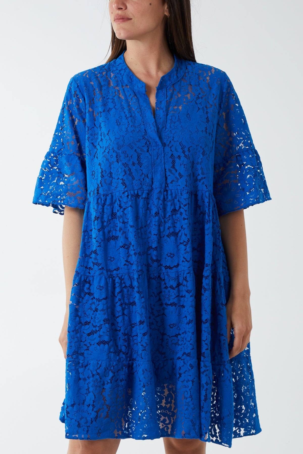 Angel Sleeve Tiered Lace Dress For Women  - Dropwear