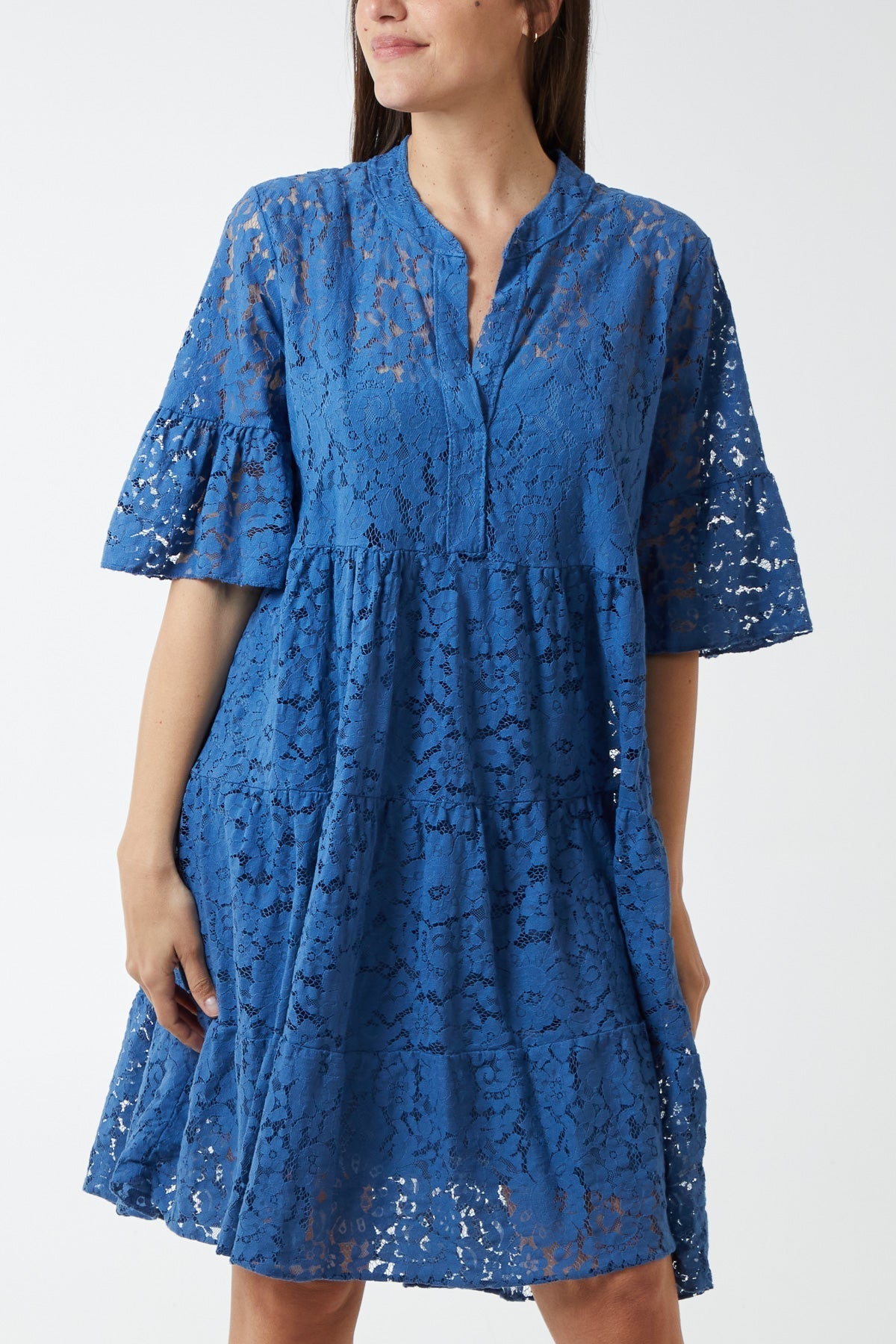 Angel Sleeve Tiered Lace Dress For Women  - Dropwear