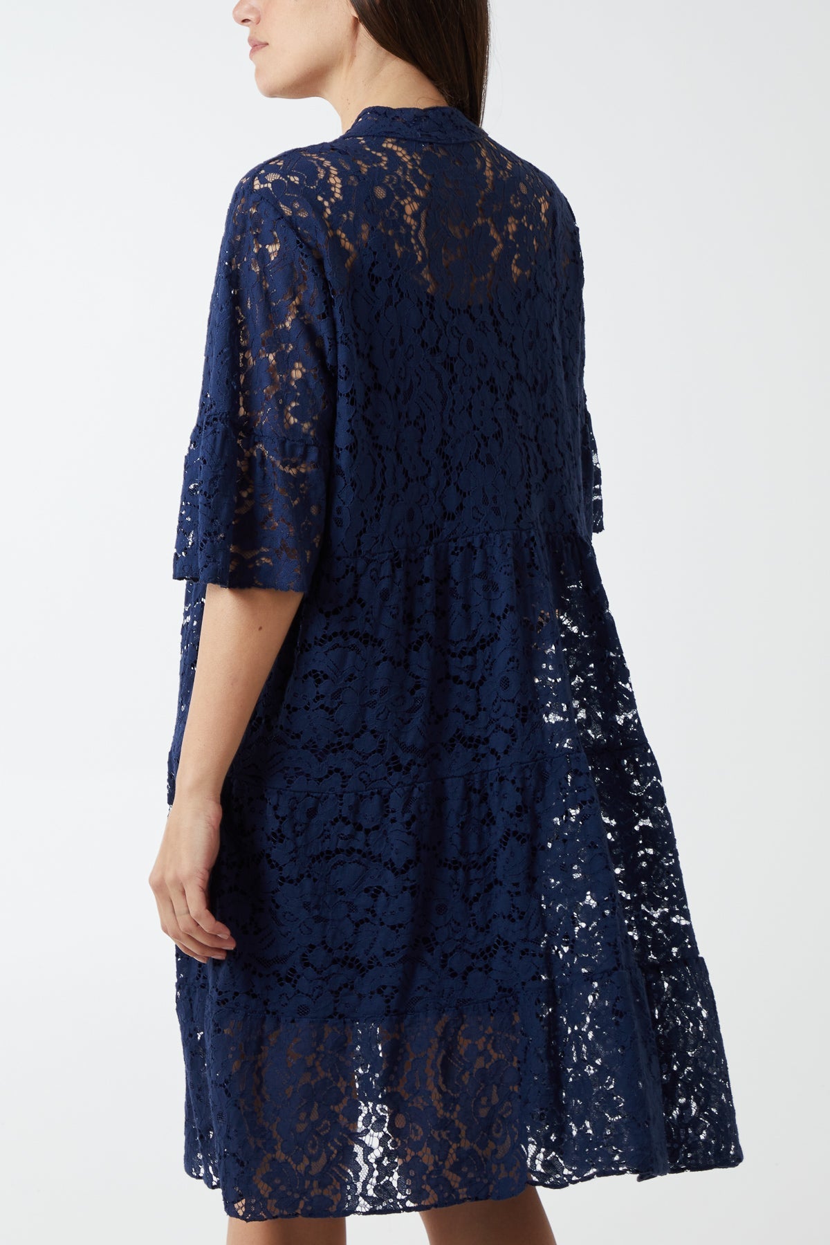 Black Angel Sleeve Tiered Lace Dress For Women ONE SIZE - Dropwear