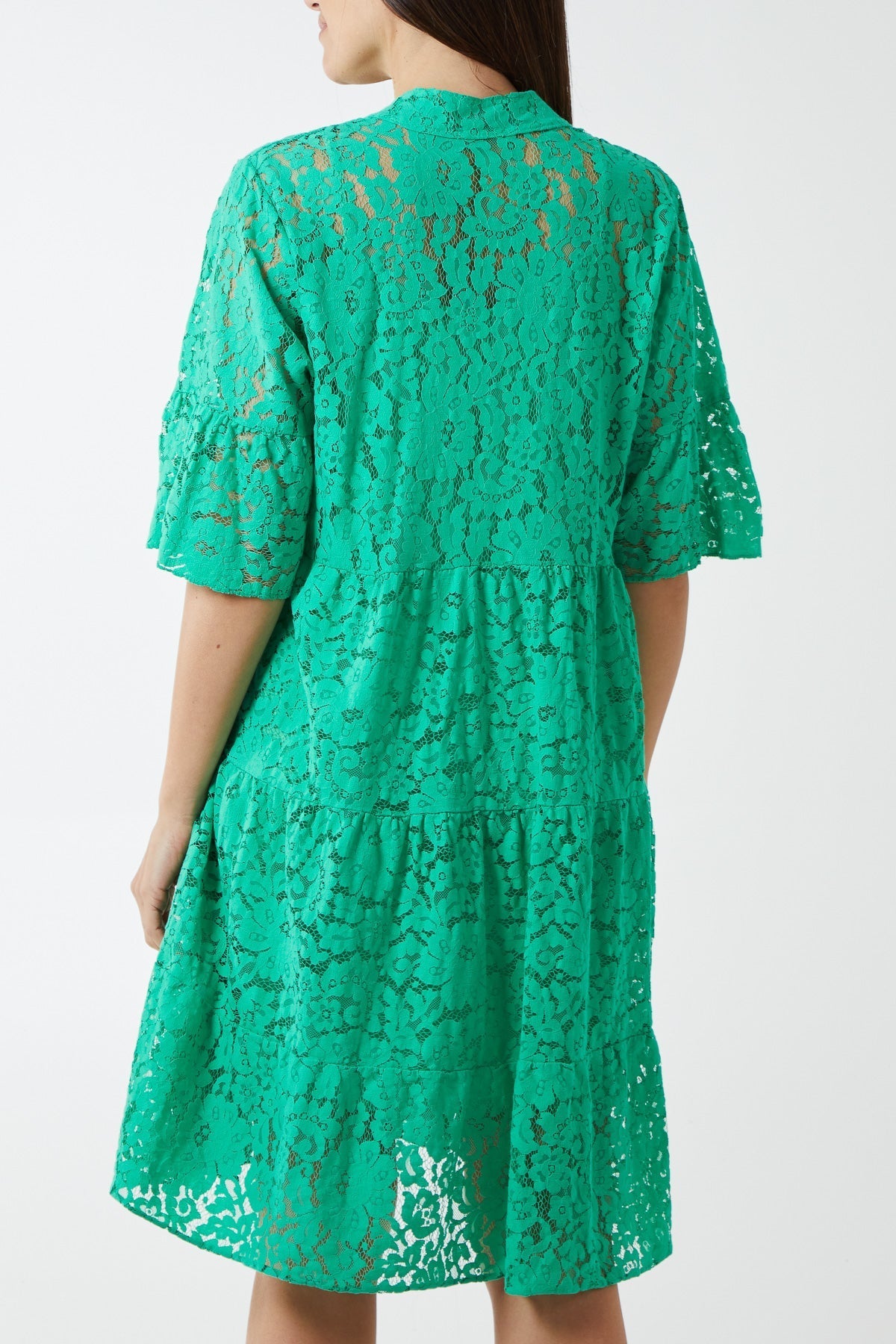 Orange Angel Sleeve Tiered Lace Dress For Women ONE SIZE - Dropwear