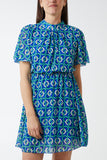 Royal Blue High Neck Geometrical Chain Print Dress For Women S/M-M/L - Dropwear
