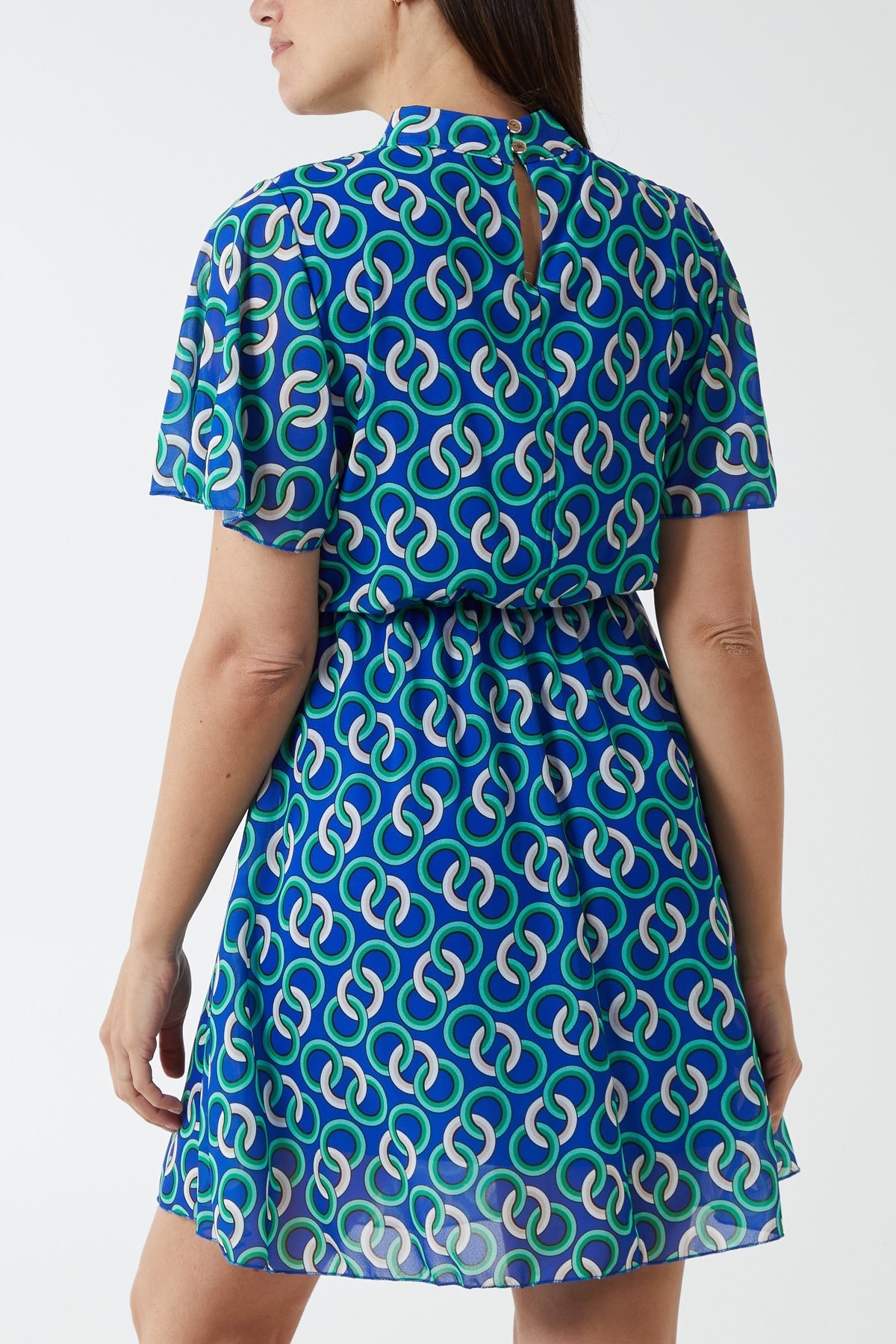 Green High Neck Geometrical Chain Print Dress For Women S/M-M/L - Dropwear