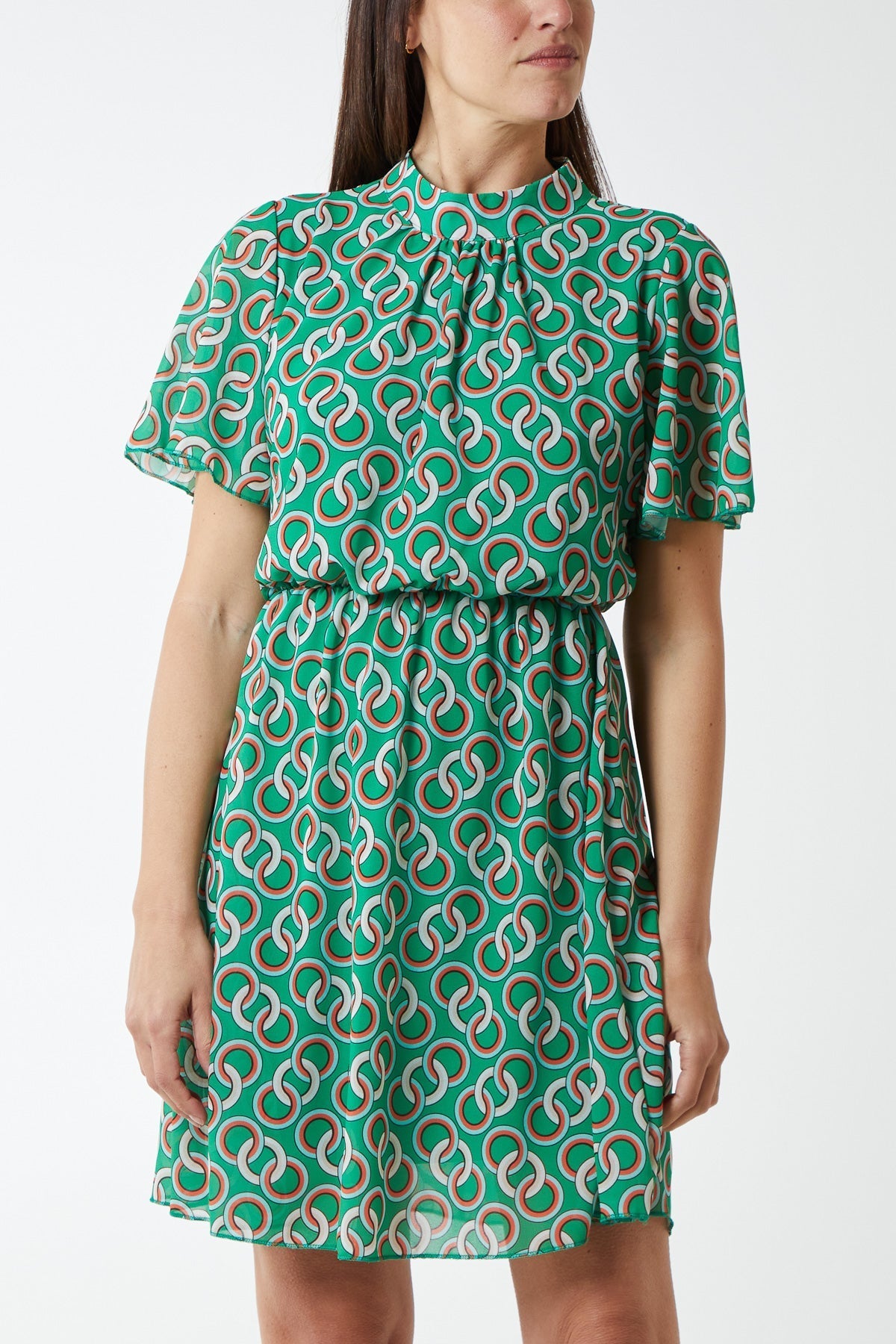 High Neck Geometrical Chain Print Dress For Women  - Dropwear