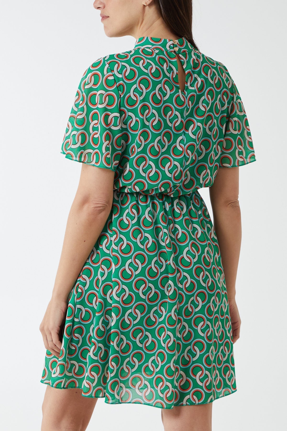 High Neck Geometrical Chain Print Dress For Women  - Dropwear