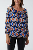 Royal Blue Diamond Print Blouse For Women ONE SIZE - Dropwear