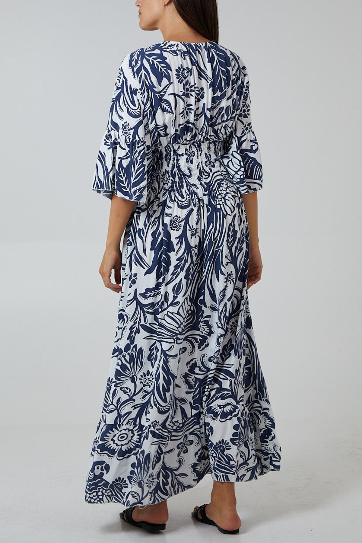 Floral Shirred Waist Maxi Dress For Women  - Dropwear
