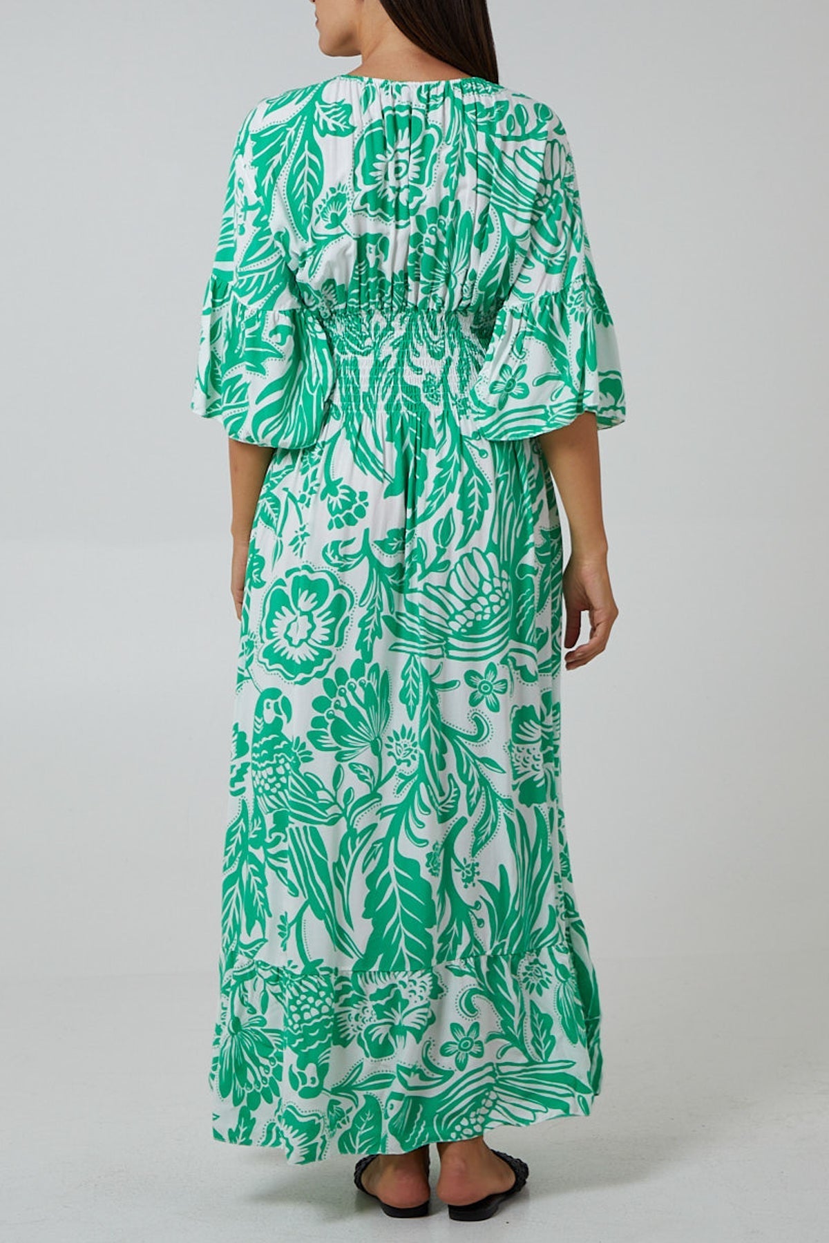Chocolate Floral Shirred Waist Maxi Dress For Women ONE SIZE - Dropwear